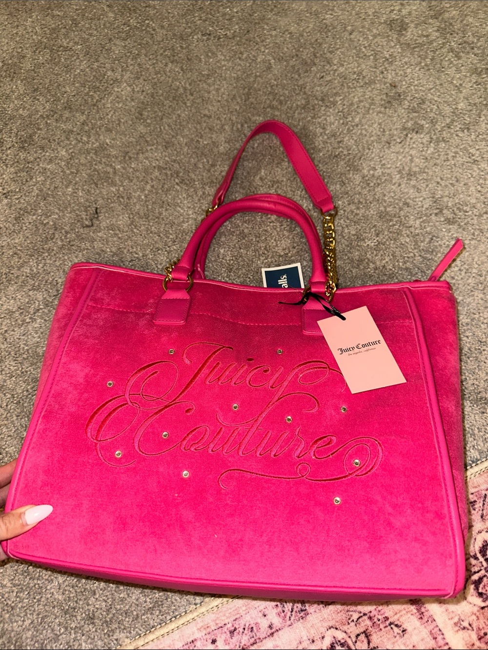 Juicy Couture Hot Pink Terrycloth Tote with Gold Chain Accents